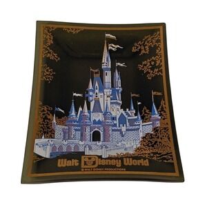 Vintage Disney World Cinderella's Castle Trinket Collectible Gift‎ Tray Glass